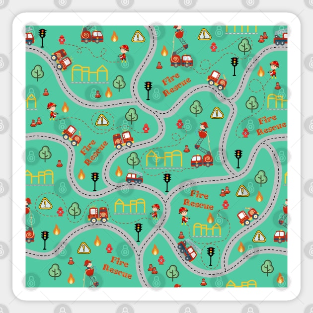 Fireman cute seamless kids pattern mint Sticker by Arch4Design